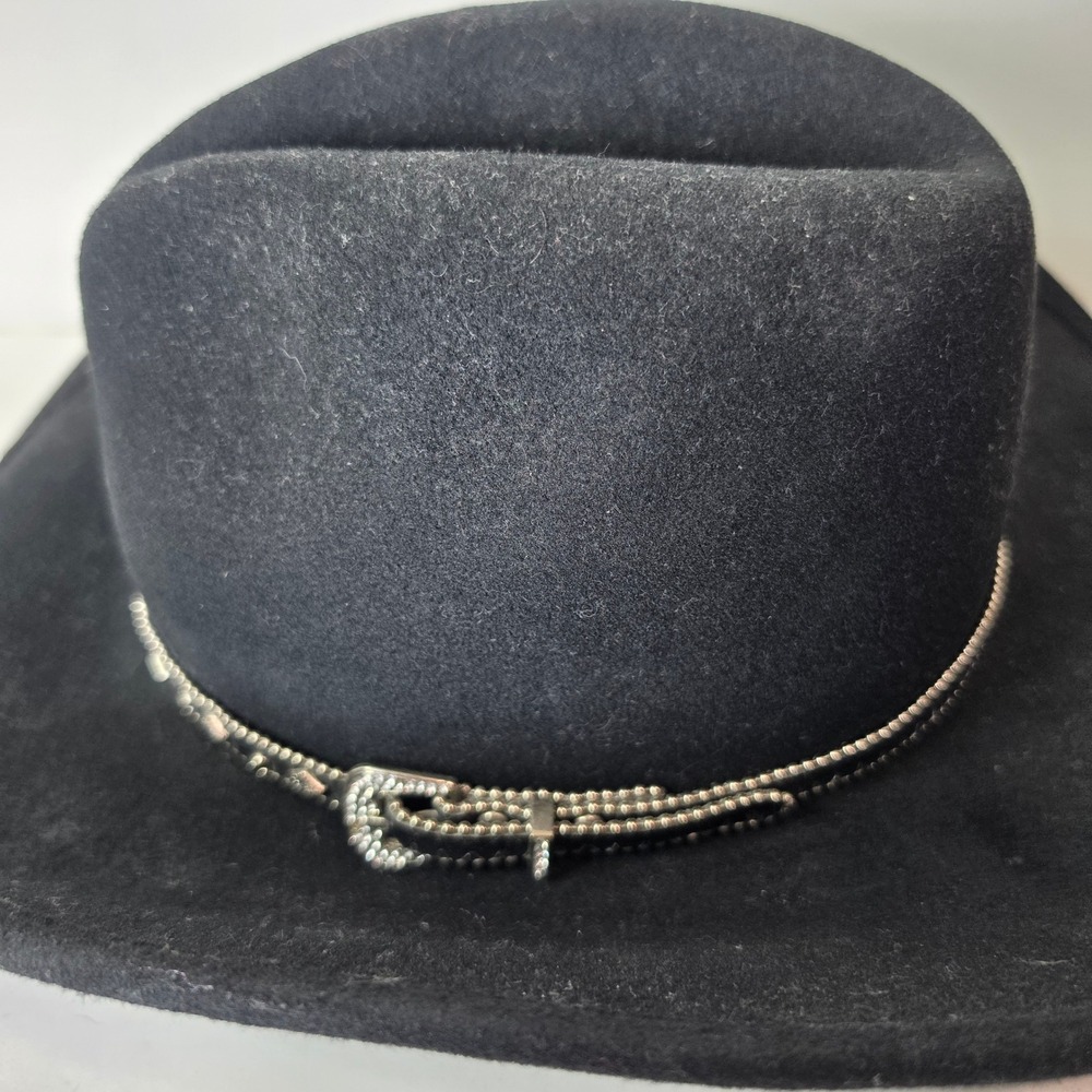 SCALA Black Wool Cowboy Hat Western Dorfman Pacific Studded Band One Size - Picture 2 of 8